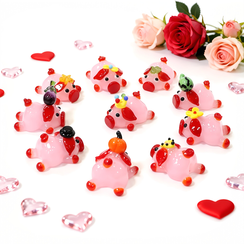 Desk Setup At Home - Figurine en verre cochon rose mignon,
