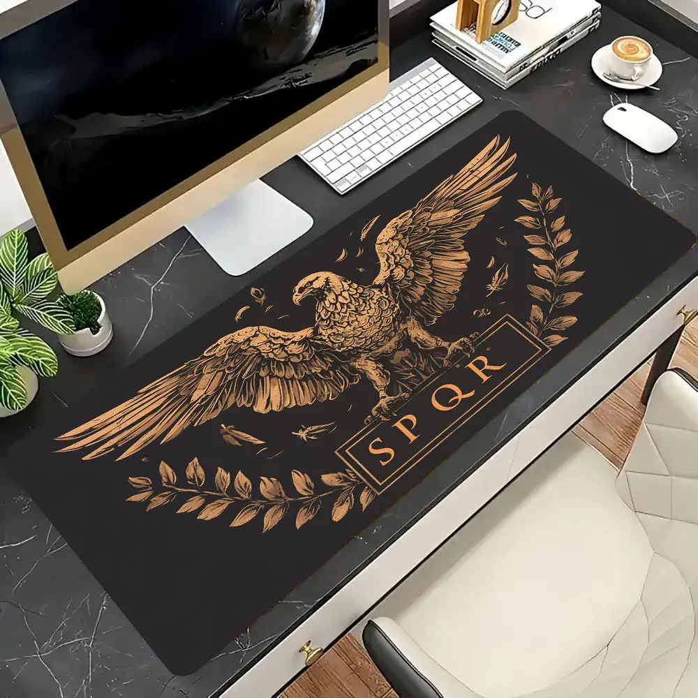 Desk Room Setup - Tapis de bureau marron doré et