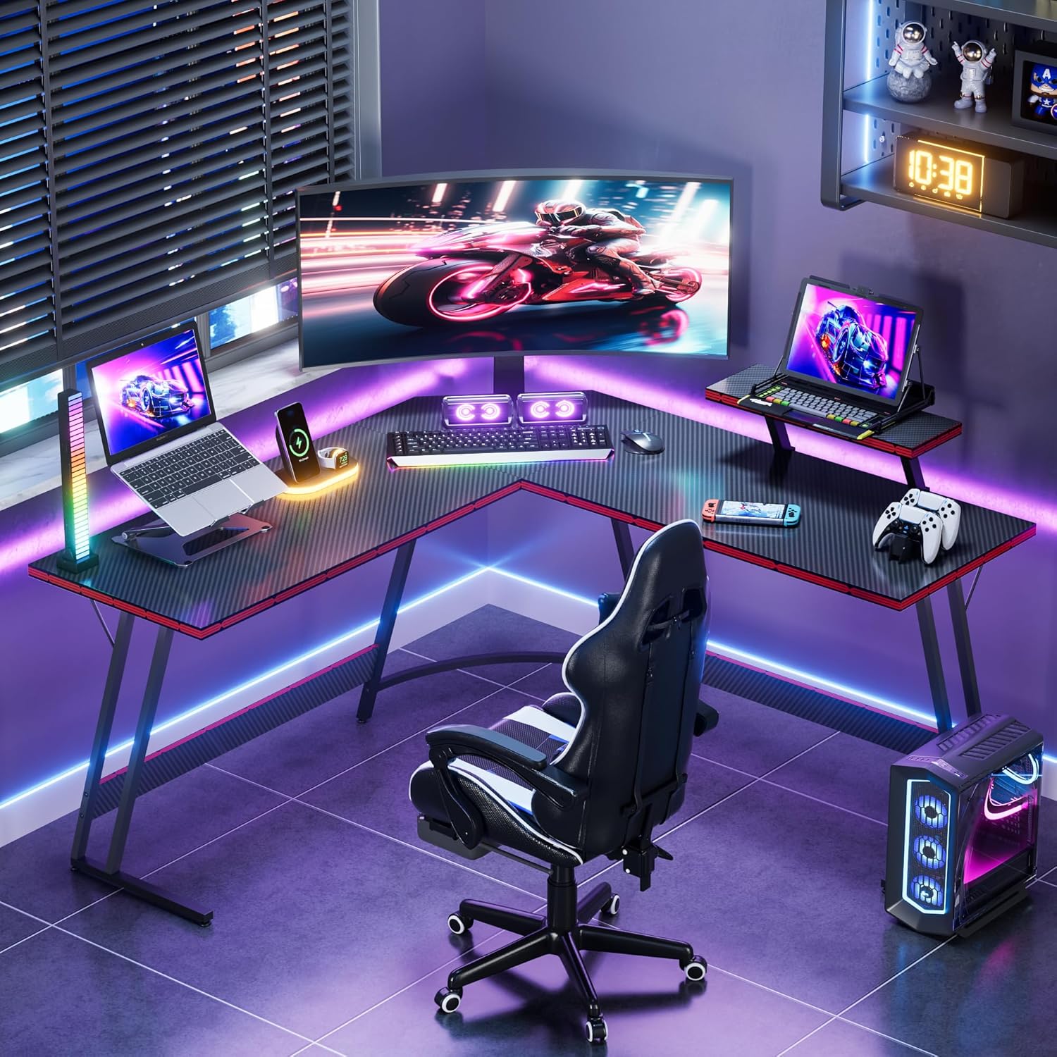 Bureau de jeu en forme de L ré - Desk Setup Riser avis et prix