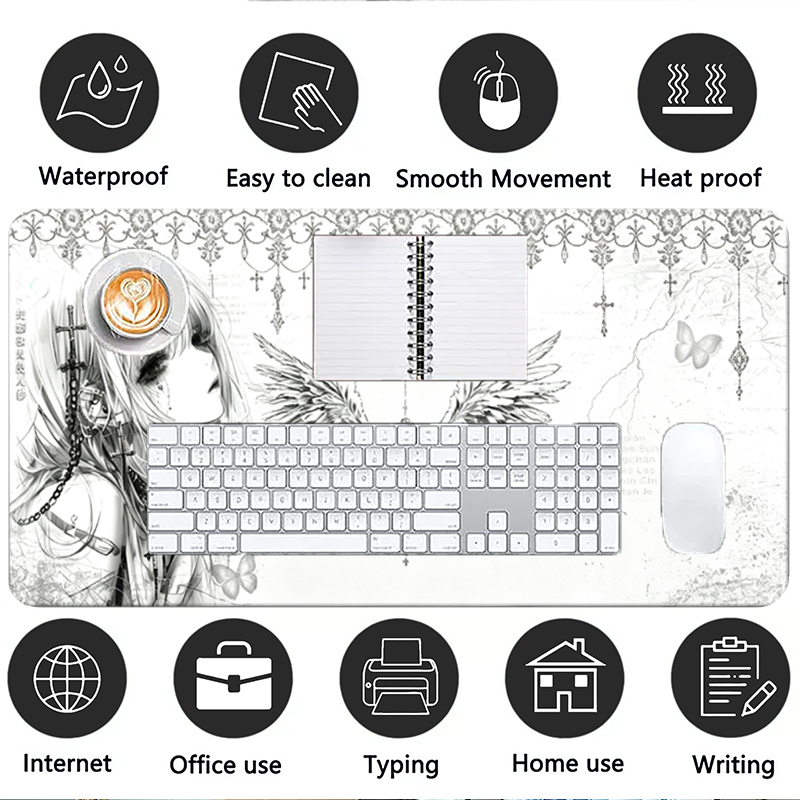 Tapis de souris en cuir noir e - Desk Setup Accessories Aesthetic avis et prix