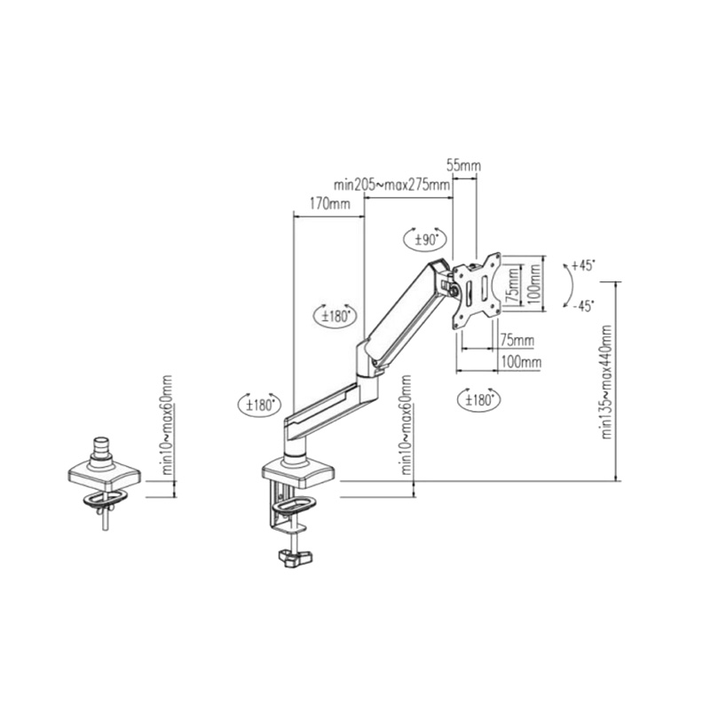 D-MOUNT D80 métal aluminium 2- - Desk Setup Monitor Arm avis et prix